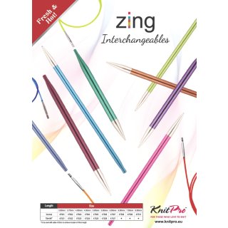 Knit Pro Zing, austauschbare Nadelspitzen Standard 115 mm, Aluminium,