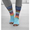 Gründl NEU! 4-fädige Sockenwolle mit dem grünen Faden, Simila, 2 identische Socken aus Einem Knäuel, 100 gr. 75% Schurwolle / 25% Polyamid, (304 türkis bunt)