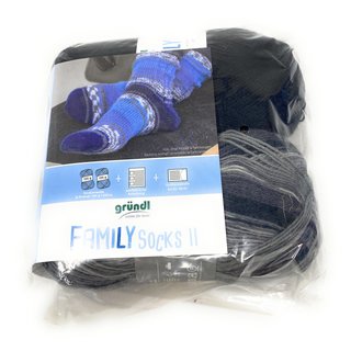 Gründl Family Socks II, 2er Pack Sockenwolle, 4-fach, 75 % Schurwolle / 25 % Polyamid., 1 x bunt 1 x uni