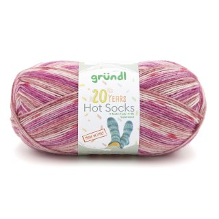 20 Jahre Hot Socks von Gründl,Sonderedition,4-fach u. 6-fach Sockenwolle, 100 g (4-fach) 150 g (6-fach) Special Line, 75% Schurwolle(superwash)25% Polyamid, (4-fach Fb. pink-weiß)