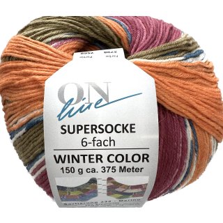 ONline Supersocke 6-Fach 150g Sort. 332 Winter-Color 2798 - Pink/Orange/Helbraun