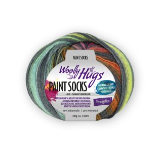 Woolly Hugs Paint Socks von Veronika Hug,4-fädig,100g/420 m,75% Schurwolle/25% Polyamid,2 identische Socken stricken, (203 REGENBOGEN)