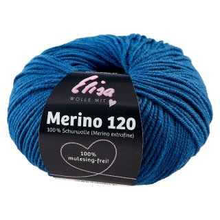 Elisa Merino 120, 50 g/120 m, Merinogarn aus extrafeiner Merinowolle,mulesing-frei,OEKO-TEX zertifiziert,100% Schurwolle(Merino extrafein) zum stricken häkeln 7283 - Jeans-Blau
