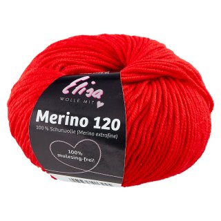 Elisa Merino 120, 50 g/120 m, Merinogarn aus extrafeiner Merinowolle,mulesing-frei,OEKO-TEX zertifiziert,100% Schurwolle(Merino extrafein) zum stricken häkeln 7210 - Rot