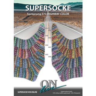 ONline Sockenwolle Sort.373 Highway Color 4-fädige 100 g/420 m LL 75% Schurwolle/25% Polyamid