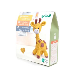 Gründl Häkelset Kuscheltier,Giraffe Gina,Esel Eddy,Robbe Robby,Tiger Timmy,14-18 cm, Komplettes Bastelset mit Anleitung