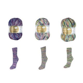 Sparpaket Rellana Flotte Socke Sunshine,4-fädige Sockenwolle, 3 x 100 g, 75% Schurwolle 25% Polyamid, Waschbar 40°, Trocknergeeignet, Made in Italy
