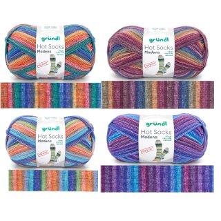 Sparset 4-fädige Sockenwolle Gründl Madena 4 aktuelle Farben (09,10,11,12), 4 x 100 g,75% Schurwolle 25% Polyamid