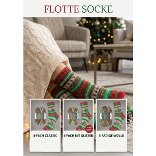 Sparpaket 3-er Set Christmas Sockenwolle 1x4-fädig Classic, 1x4-fädig Glitzer u. 1x 6-fädig